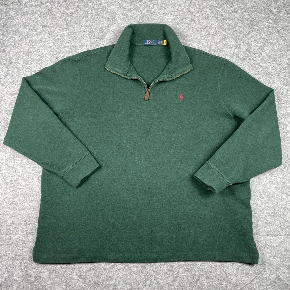 Polo Ralph Lauren 1/4 Zip Sweater Mens XXL Green Preppy Pullover Pink Pony